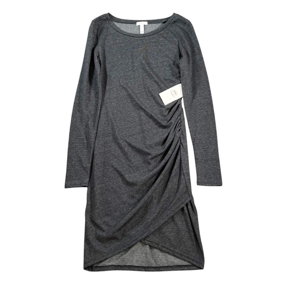 Leith NWT Womens Grey Medium Charcoal Heather Ruched Long Sleeve‎ Dress Sz Small